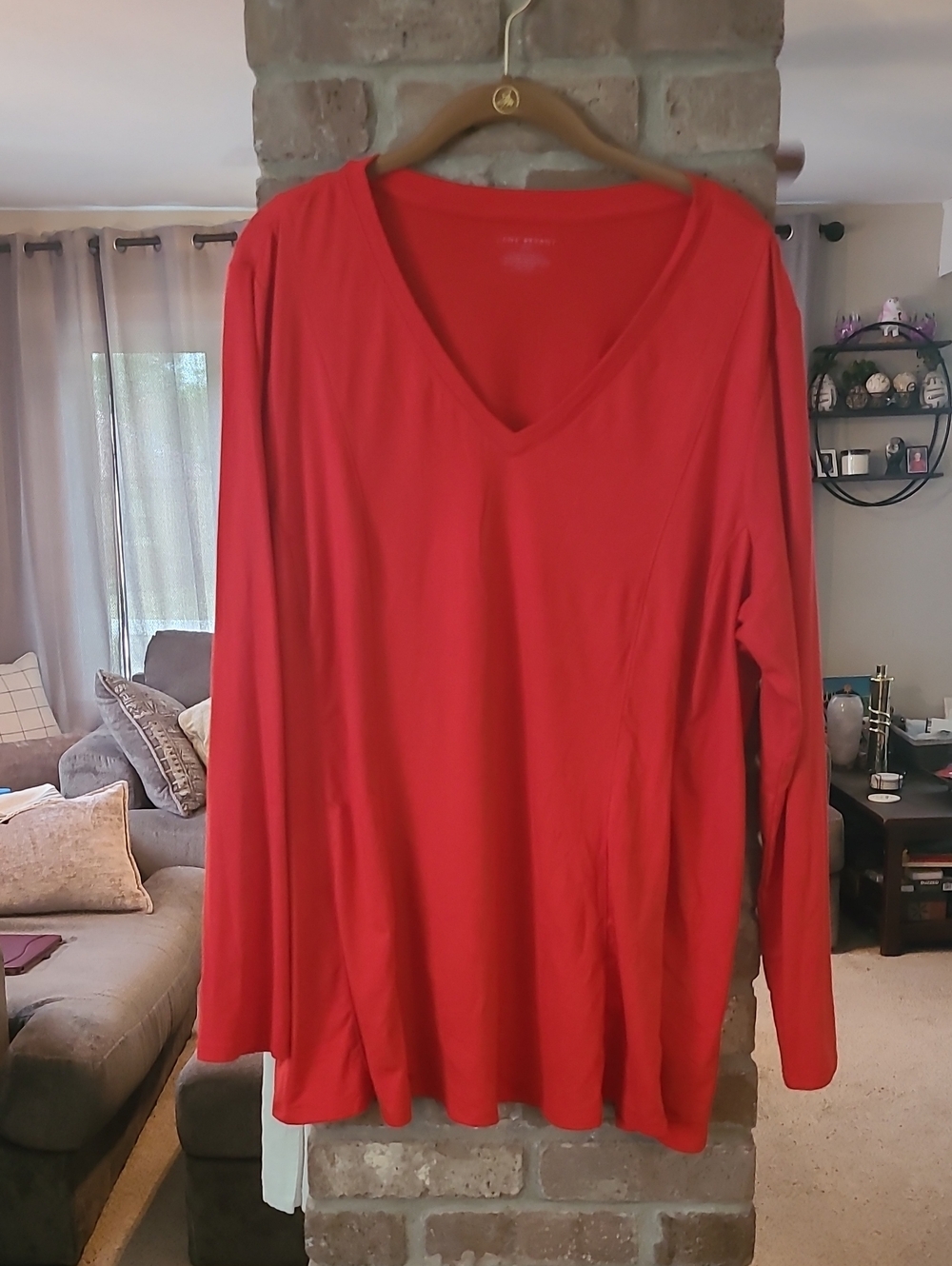 Lane Bryant V-Neck Long Sleeve Top in Bright Red
